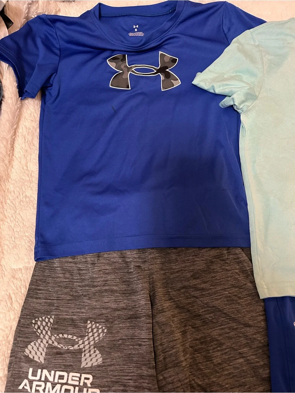 Boys Size 6, 3 Sets of Under Armour Boys' Athletic Shorts and Shirts